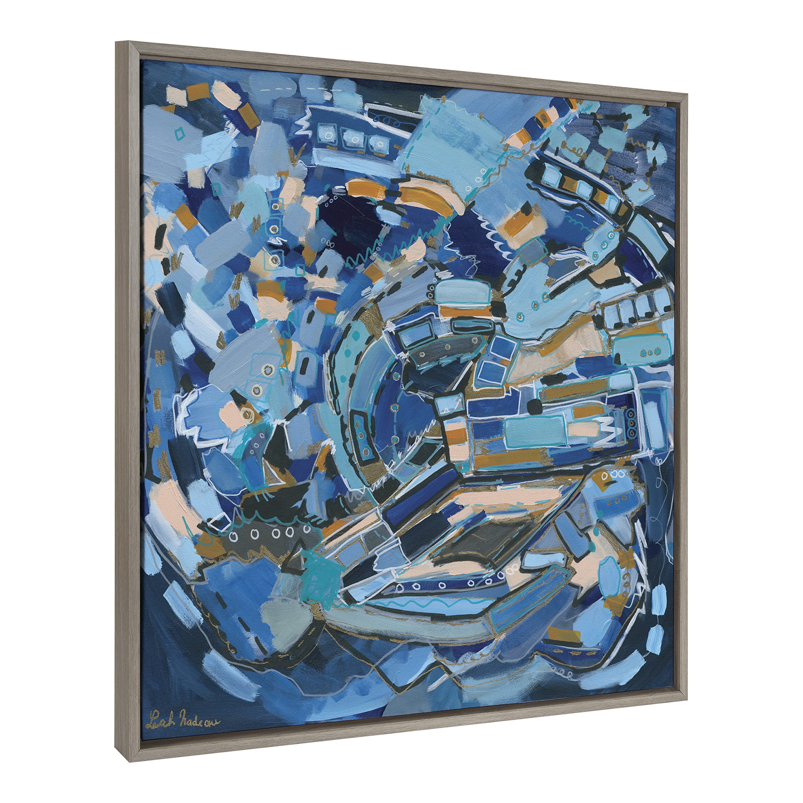 Kate and Laurel Sylvie Blue Dream Framed Canvas Wall Art by Leah Nadeau, 30x30 Gray, Decorative Abstract Art Print for Wall