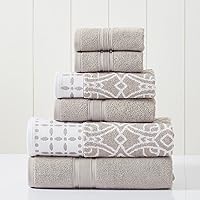 6 Piece Set, 2 Bath Towels, 2 Hand Towels, 2 Washcloths Yarn Dyed Jacquard/Solid Towel Set Monroe Fawn