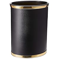 Kraftware Sophisticates Black/Polished Gold Brass Waste Basket with 3/4-Inch Bands and Brass Bumper