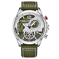 Stuhrling Original Mens Dress Watch - Aviator Watch with Leather Band Watches for Men with Date 24 Hour Subdial Chronograph Sports Watch (Green)