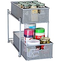 DecoBrothers 2 Tier Bathroom Storage Organizer with Pull-Out Drawer, Silver