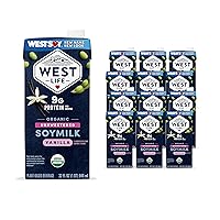 West Life Organic Soy Milk, Unsweetened Vanilla, 8g of Protein, Vegan Dairy Alternative, Lactose-Free, Shelf Stable, 32oz (Pack of 12)