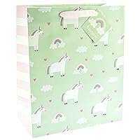 Graphique Unicorn Pattern Large Gift Bag - Colorful Rainbow Unicorn Gift Bag with Grosgrain White Ribbon Handles and Coordinating Gift Tag, 12.5