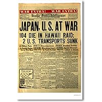 Japan U.S At War Headline - NEW Vintage Newspaper Poster