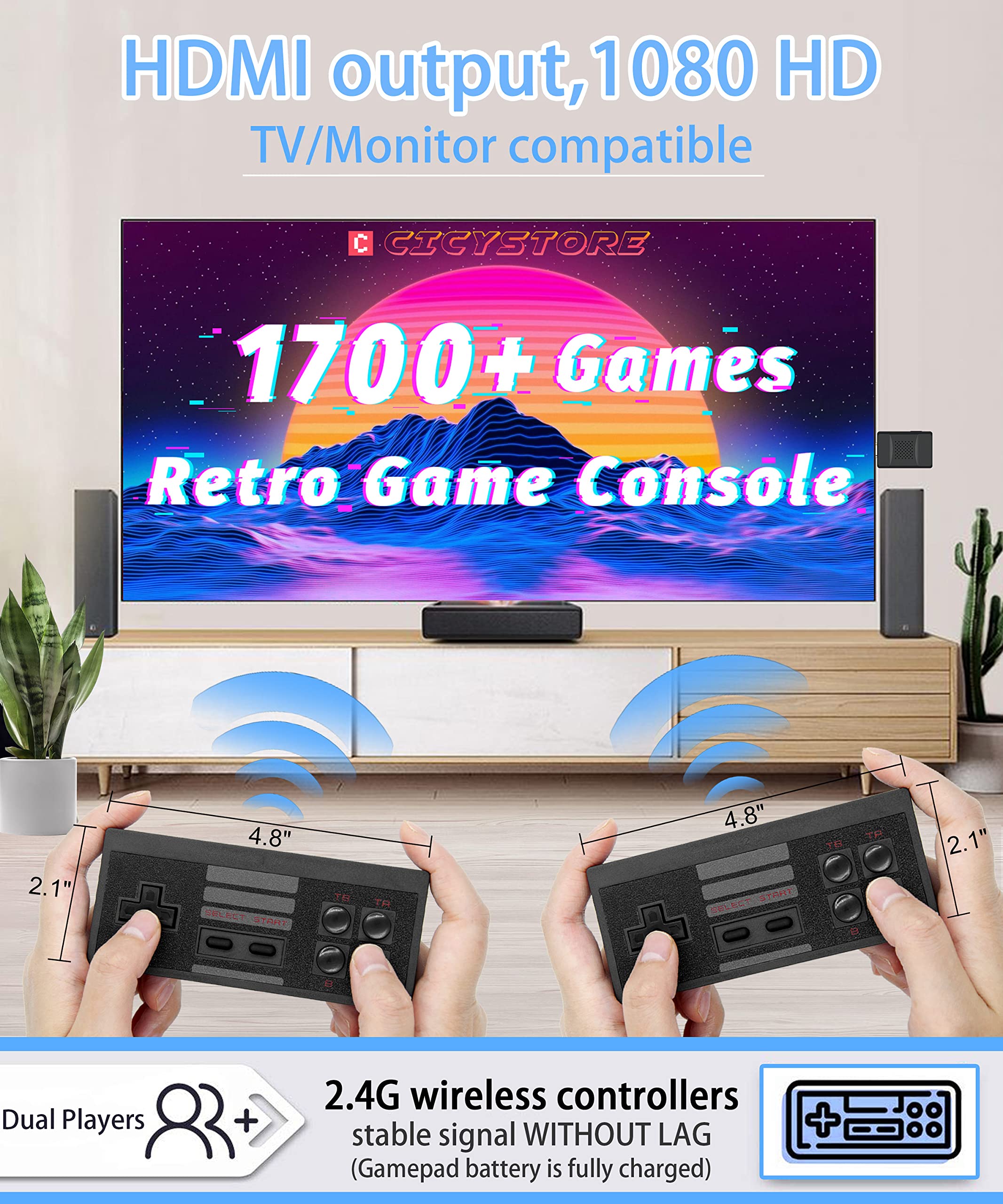 CICYSTORE Retro Game Console with 1700 NES Classic Edition Games,4K HD Video Game Console,Plug and Play Video Games for TV,Gift for Kid/Adult