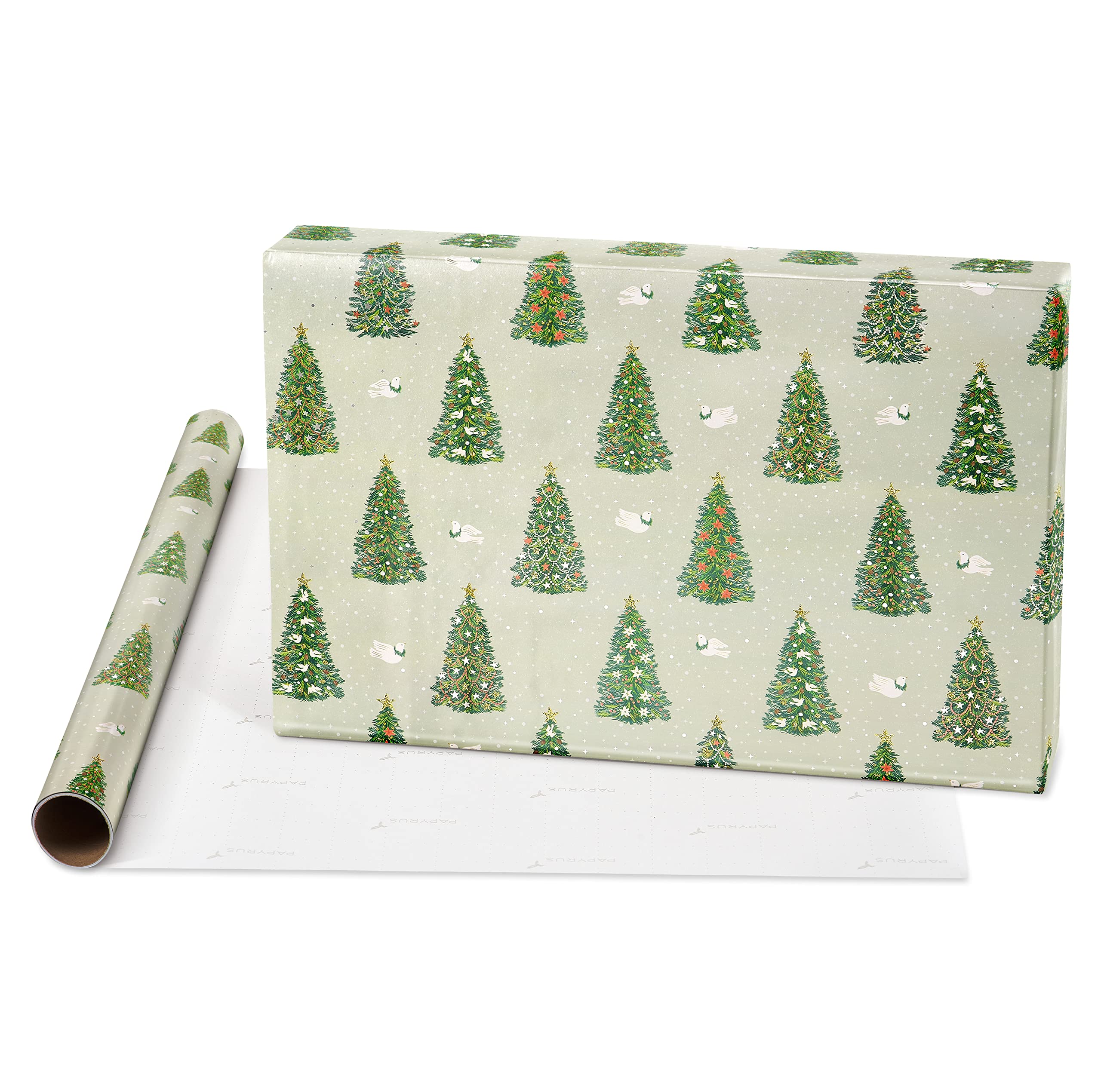 Papyrus Christmas Wrapping Paper Bundle, Gold Holly, Christmas Trees, White Floral (3 Rolls 70 sq. ft)