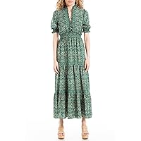 Max Studio Women's Elbow Length Sleeve Print Tiered Maxi Dress