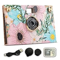 Paper Shoot Camera - 18MP Compact Digital Papershoot Camera Gift for Kid with Four Filters, 10 Sec Video & Timelapse - Includes: 32GB SD Card, 2 Effect Lens & Camera Case - Cork Secret Garden