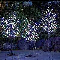 Lightshare Lighted Cherry Blossom Tree, 4FT, 5FT and 6FT, Pack of 3, Warm White to Multicolor, Decorate Home Garden, Summer, Wedding, Birthday, Christmas Holiday, Party, for Indoor and Outdoor Use