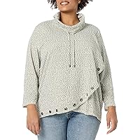 MULTIPLES Women's Plus Size Three Quarters Sleeve Drawstring Cowl Collar Wrap Front Hi-lo Top with Embellish