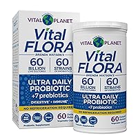 Vital Planet - Vital Flora Ultra Daily Probiotic 60 Billion CFU, 60 Diverse Strains, 7 Organic Prebiotics, Immune Support, Digestive Health Shelf Stable Probiotics for Women and Men 60 Capsules