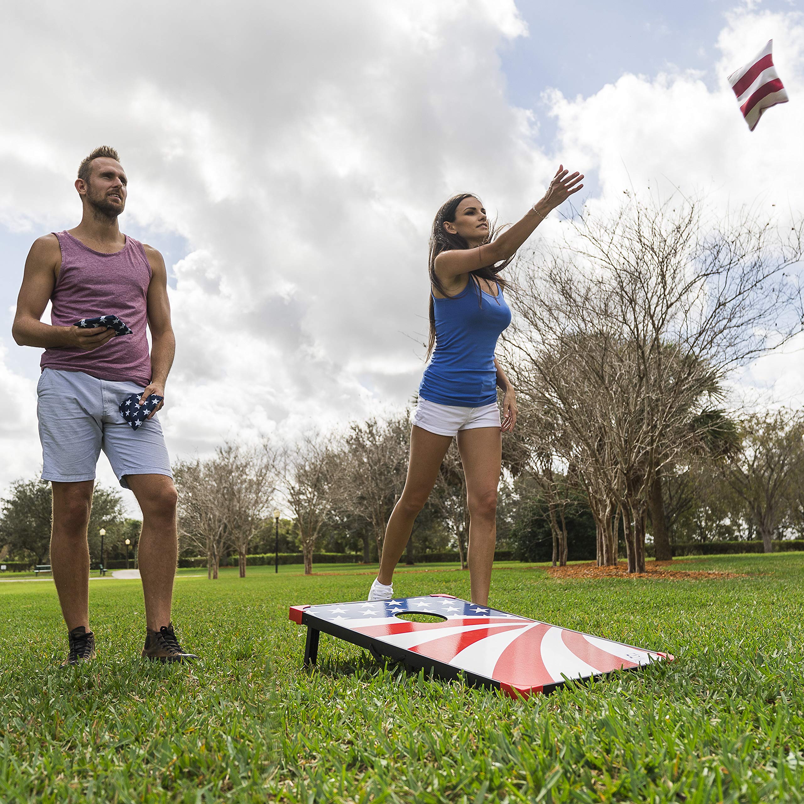 EastPoint Sports Cornhole Game Set Bean Bag Toss MDF - 2' W x 3' L - Built-In Storage, Convenient Carry Handles and 8 Premium Bean Bags