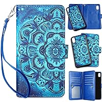 Vofolen for iPhone XR Case Wallet Folio Detachable Card Holder Women Girl Leather Flip Cover Magnetic Slim Shell Dual Layer Heavy Duty Protective Bumper Armor Wristband for iPhone XR 10R Mandala Blue