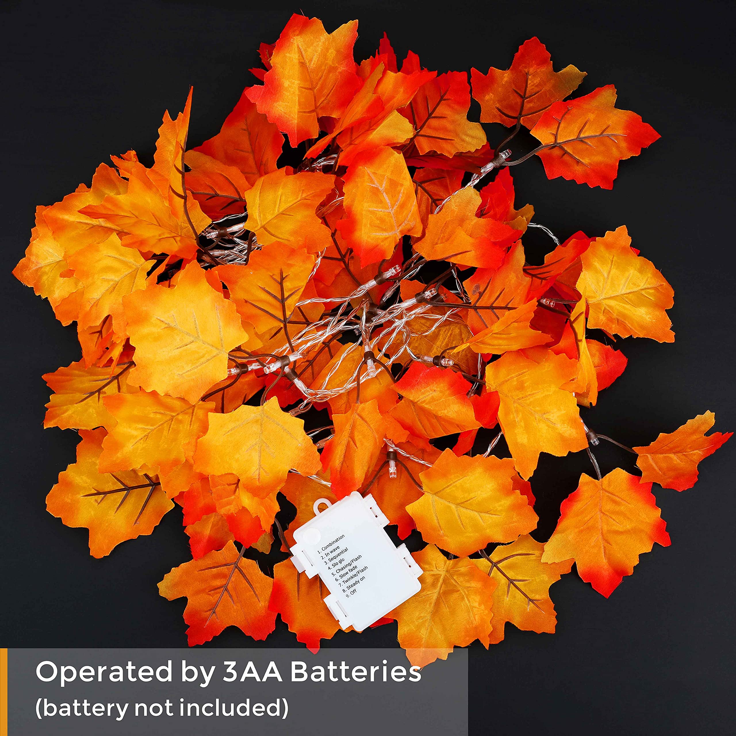 [8 Lighting Modes & Timer] Thanksgiving Decorations for Home Maple Leaf Garland with Lights 40LED Battery Operated Waterproof String Lights, Fall Decor Indoor Halloween Friendsgiving Autumn