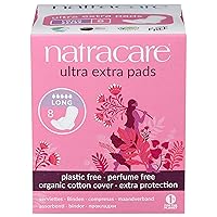 Ultra Extra Pads with Wings, Long, Individually Wrapped, Made with Certified Organic Cotton, Ecologically Certified Cellulose Pulp and Plant Starch (1 Pack, 8 Pads Total)