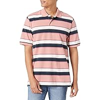 Amazon Essentials Men's Regular-Fit Cotton Pique Polo Shirt (Available in Big & Tall), Pink Stripe, XX-Large
