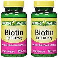 Spring Valley Biotin 10,000 mcg, 2 Bottles of 120 Softgels (2 Pack)