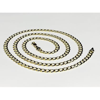 14K Solid Yellow Gold Comfort Concave Cuban Curb Link Chain Necklace 4.7 Mm Cc120 (26 Inches)