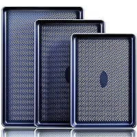 HONGBAKE Baking Sheet Pan Set, Cookie Sheets for Oven, Nonstick Half/Quarter/Jelly Roll Pans with Diamond Texture Pattern, Heavy Duty Cookie Tray, Dark Blue
