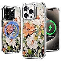 Magnetic case for iPhone 15 Pro with Floral Pattern Design for Women & Girls Slim Soft Clear Shockproof Flowers Protective Bumper Compatible with magSafe 6.1” (Flower Bouquet)