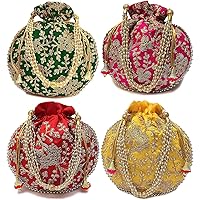 Handicrafts and jewellery Designer Women Potli Bags or Wristlets or rajasthani batwa for Wedding & Parties, Best for gifting