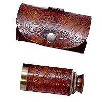 Beautiful Cylindrical Functional Antique Brass Telescope Nautical Spyglass with Leather Brown Case Telescope Nautical Authentic Gifts