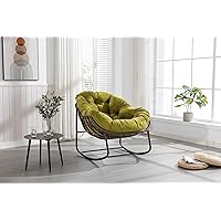 Rocking, Outdoor Rattan Patio, Padded Cushion Rocker Recliner Chair for Front Porch Living Room Garden, Olive
