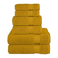 Elegant Comfort Premium Cotton 6-Piece Towel Set, Includes 2 Washcloths, 2 Hand Towels and 2 Bath Towels, 100% Turkish Cotton - Highly Absorbent and Super Soft Towels for Bathroom, Gold