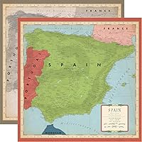 Carta Bella Paper Company Spain Map paper, us:one size, sepia, grey, green, navy, red, cream