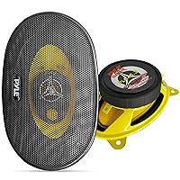 Pyle Car Three-Way Speaker System-Pro 4x6Inch 180W 4Ohm Mid Tweeter Component Audio Sound Speakers For Car Stereo w/30Oz Magnet Structure, 2” Mount Depth Fits Standard OEM-PLG46.3 (Pair),Black/Yellow