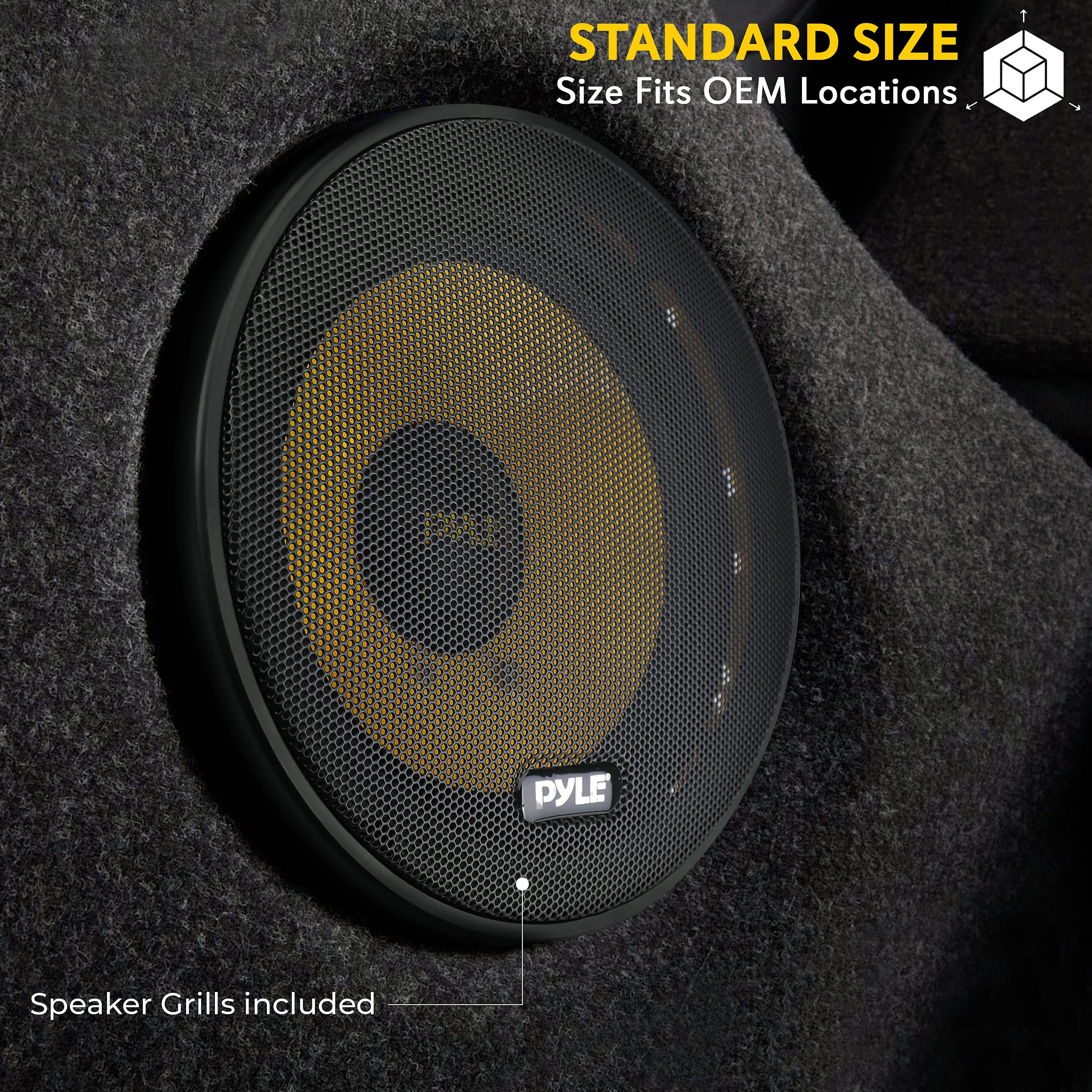2Way Custom Component Speaker System - 6.5” 400 Watt Component with Electroplated Plastic Basket, Butyl Rubber Surround & 40Oz Magnet Structure - Wire Installation Hardware Set Included - Pyle PLG6C,Yellow