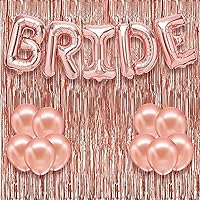 KatchOn, Rose Gold Fringe Curtain with Bride Balloons Rose Gold Set - 16 Inch, Pack of 17 | Bride Balloons Bachelorette Party Decorations | Rose Gold Party Decorations, Rose Gold Bride Latex Balloons