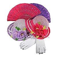 Girls Tea Party Dress Up Play Set For 2 with Sun Hats Gloves Hand Fans by Butterfly Twinkles