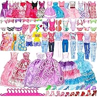 50-Pack Handmade Doll Clothing & Accessories Includes 5 Wedding Dresses 5 Fashion Dresses 4 Ankle Skirts 3 Tops & Pants 3 Bikini 20 Shoes & Giveaways 10 Hooks for 11.5'' Dolls