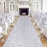 Silver Aisle Runner for Wedding 2ft x 15ft Carpet Runner Rug Sequin Aisle Runner for Wedding Ceremony Indoor Outdoor Christmas Party