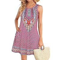 Summer Dresses for Women Beach Boho Sleeveless Vintage Floral Flowy Pocket Tshirt Tank Sundresses