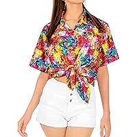 LA LEELA Button Down Shirt for Women Casual Summer Beach Party Blouses Shirt Hawaiian T-Shirt Blouse Short Sleeve Vacation Dress Tee Shirts for Women XXL Rosemary, Multicoloured