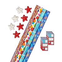 American Greetings Birthday Wrapping Paper Kit with Cut Lines, Bows and Gift Tags, Balloons, Candles, and Fireworks (7 Bows, 30 Gift Tags, 4 Rolls, 120 sq. ft)