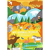 Petit Collage Sticker Activity Book, My Animal World – Giant Fold Out Sticker Book for Kids, Includes Over 100 Reusable Stickers – Activity Toys for Ages 4+
