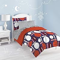 dream FACTORY Kids 7-Piece Complete Set Easy-Wash Super Soft Microfiber Comforter Bedding, Full, Navy All Sports