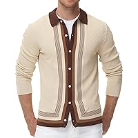 PJ Paul Jones Mens Long Sleeve Button Down Knitted Cardigan Sweaters Stripe Polo Shirts