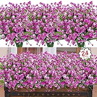 24 Bundles Artificial Flowers for Outdoor Decoration UV Resistant Fake Plastic Plants Artificial Greenery for Spring Summer Indoor Outdoor Garden Patio Window Box Kitchen Home Decor, Fuchsia
