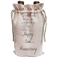 3dRose 2nd Anniversary I could love you longer on faux cotton-like background-Wine Bag, 13.5 by 8.5-inch , Beige