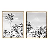 Kate and Laurel Sylvie Coastal Coconut Palm Tree Beach Framed Canvas Wall Art Set by The Creative Bunch Studio, 2 Piece 18x24 Natural, Chic Coastal Art for Wall