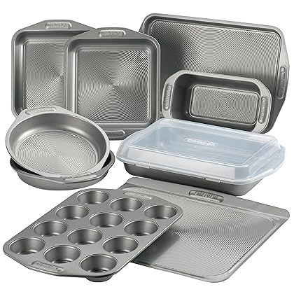 Circulon Total Nonstick Bakeware Set with Nonstick Bread Pan, Cookie Sheet, Baking Pan, Baking Sheet, Cake Pan and Muffin/Cupcake Pan - 10 Piece, Gray