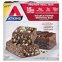 Atkins Chocolate Almond Caramel and Double Fudge Brownie Protein Meal Bars, 15g Protein, 1g Sugar, 3-4g Net Carbs, 8 and 5 Count