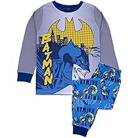 DC Comics Batman Boys Pyjama Set | Kids Blue & Grey Superhero Loungewear Long Sleeve T-Shirt & Long Pants Complete PJ Bundle