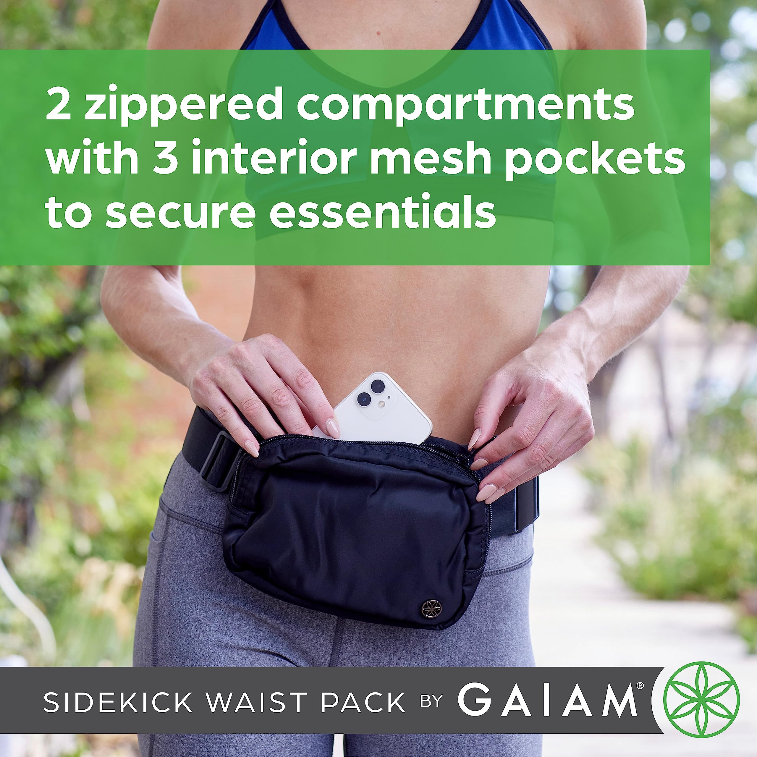 Gaiam Sidekick Waist Pack - Storage Belt Bag for Women And Men - Adjustable Belt With Lightweight Pouch For The Gym & Studio