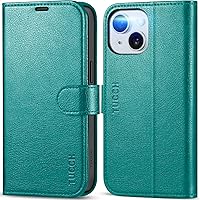 TUCCH Case Wallet for iPhone 15, [RFID Blocking] PU Leather Stand Folio Cover with 4 Card Slots [TPU Protective Interior Shell], Magnetic Flip Case Compatible with iPhone 15 5G 6.1-inch 2023, Cyan
