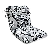 Pillow Perfect Floral Indoor/Outdoor 1 Piece Split Back Round Corner Chair Seat Cushion with Ties, Deep Seat, Weather, and Fade Resistant, 40.5